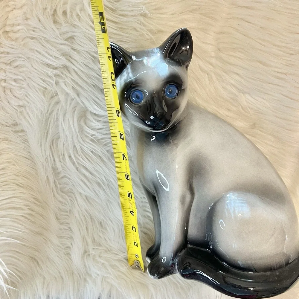 Vintage ELPA Alcobaca Portugal Gray Siamese Cat Ceramic‎ Figurine Blue Eye 11